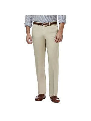 Haggar Mens Straight fit Casual Pants 36 / 34 Beige Solid Stretch