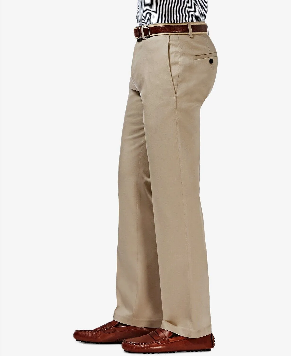 Haggar Mens Straight fit Casual Pants 36 / 34 Beige Solid Stretch