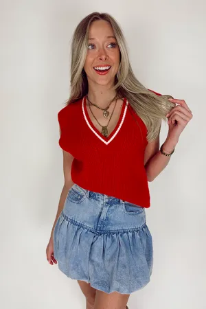 Heading Home Cable Knit Sweater Vest - Red/White