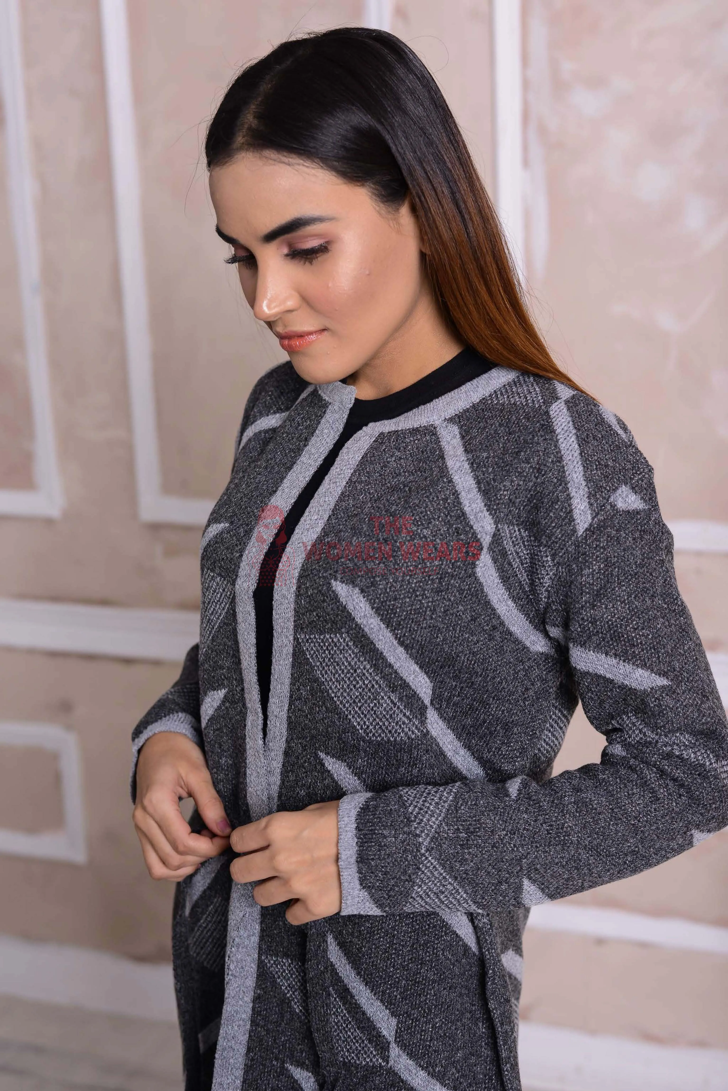 Imported Front Open Gunmetal Cozy Belted Cardigan Sweater - (CGN40)