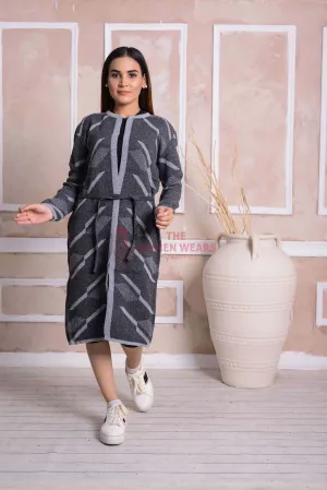 Imported Front Open Gunmetal Cozy Belted Cardigan Sweater - (CGN40)