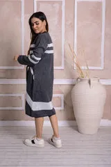 Imported Front Open Gunmetal Cozy Belted Cardigan Sweater - FF(CGN29)