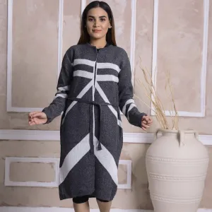 Imported Front Open Gunmetal Cozy Belted Cardigan Sweater - FF(CGN29)