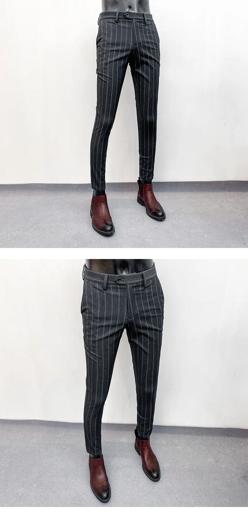 Jinquedai Suit Trousers for Men New High-quality Stripes Slim Dress Suit Pants Fashion Casual Mens Clothing Formal Full Length Pants