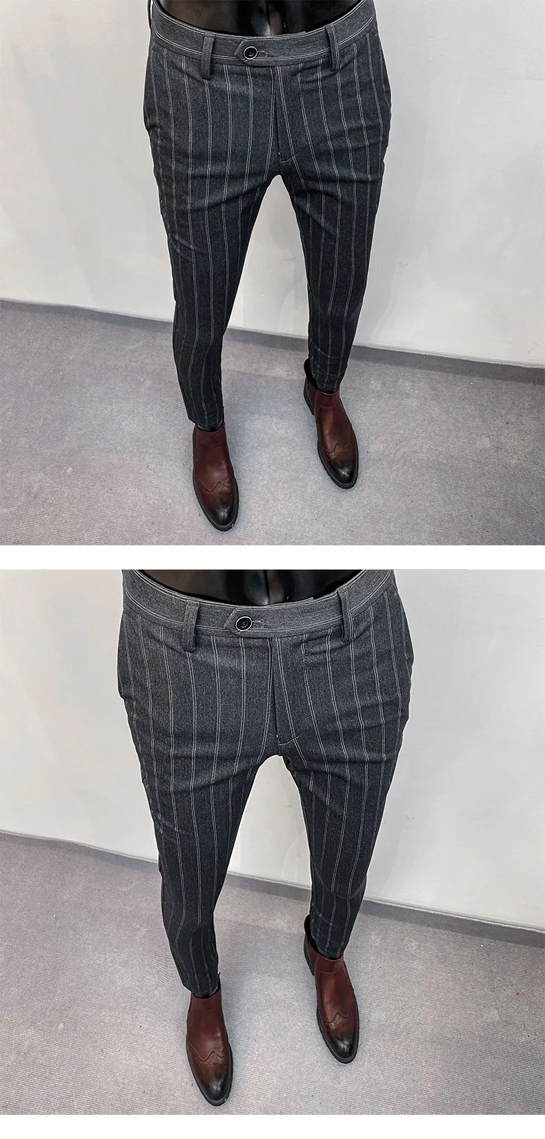Jinquedai Suit Trousers for Men New High-quality Stripes Slim Dress Suit Pants Fashion Casual Mens Clothing Formal Full Length Pants