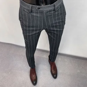 Jinquedai Suit Trousers for Men New High-quality Stripes Slim Dress Suit Pants Fashion Casual Mens Clothing Formal Full Length Pants