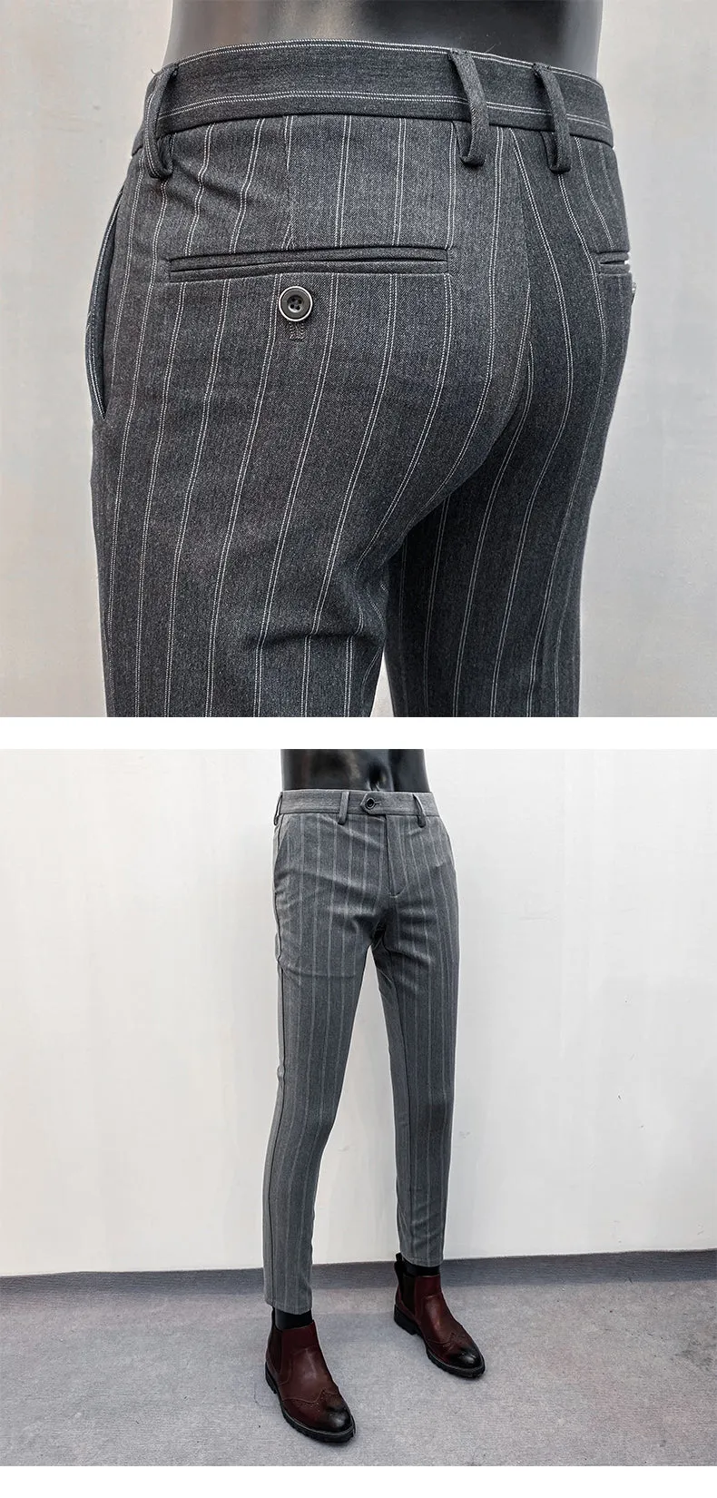 Jinquedai Suit Trousers for Men New High-quality Stripes Slim Dress Suit Pants Fashion Casual Mens Clothing Formal Full Length Pants