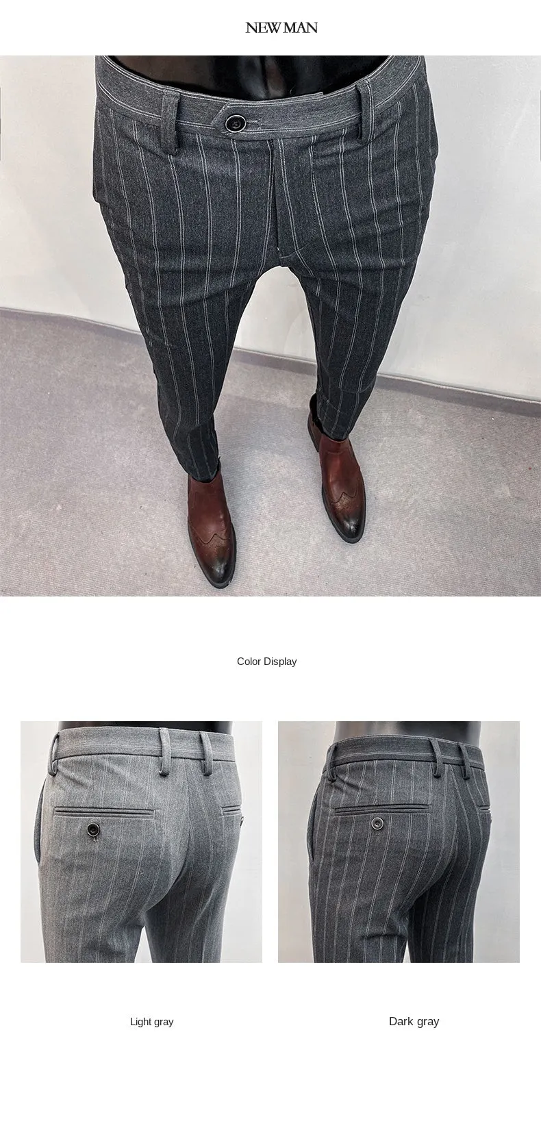 Jinquedai Suit Trousers for Men New High-quality Stripes Slim Dress Suit Pants Fashion Casual Mens Clothing Formal Full Length Pants