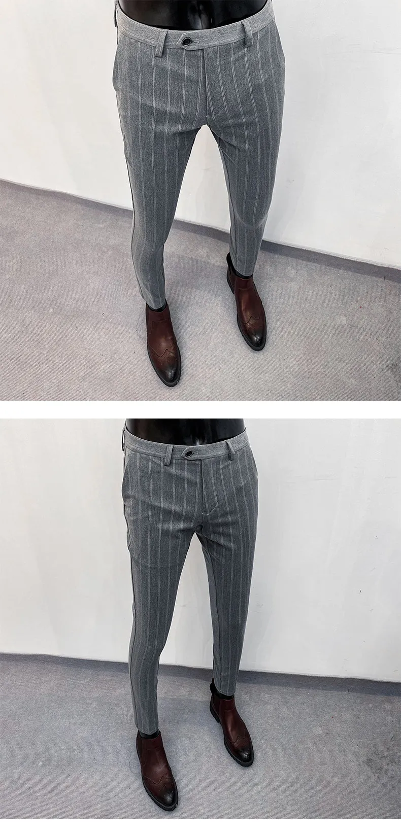 Jinquedai Suit Trousers for Men New High-quality Stripes Slim Dress Suit Pants Fashion Casual Mens Clothing Formal Full Length Pants