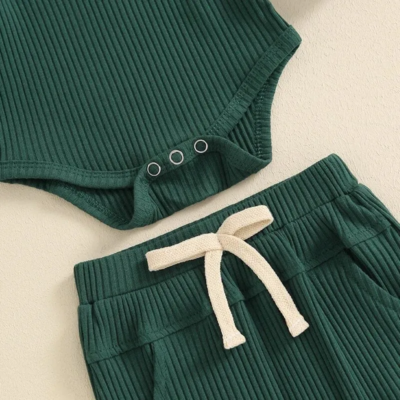 Long Sleeve Ribbed Collar Baby Set