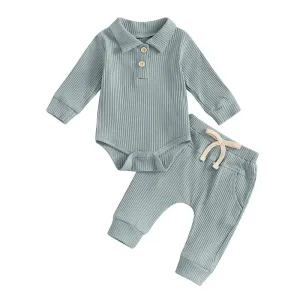 Long Sleeve Ribbed Collar Baby Set