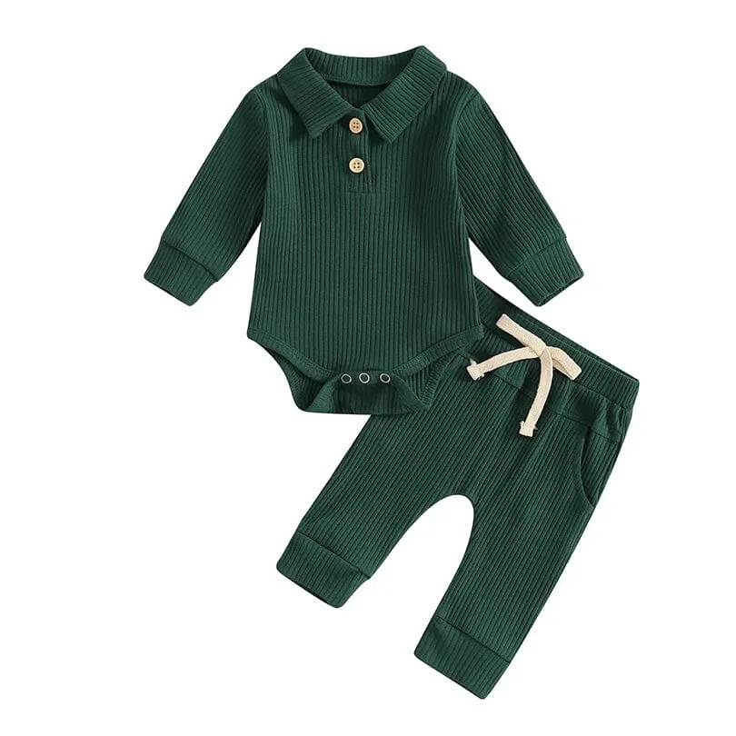 Long Sleeve Ribbed Collar Baby Set
