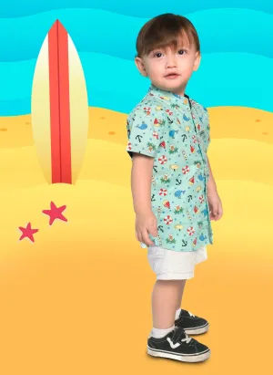 Mandarin Collar Shirt - Summer Paradise (Mint)