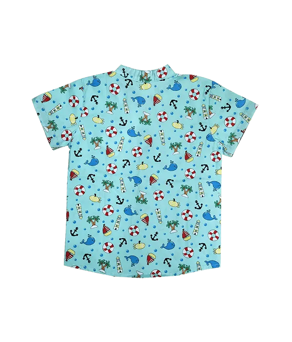 Mandarin Collar Shirt - Summer Paradise (Mint)