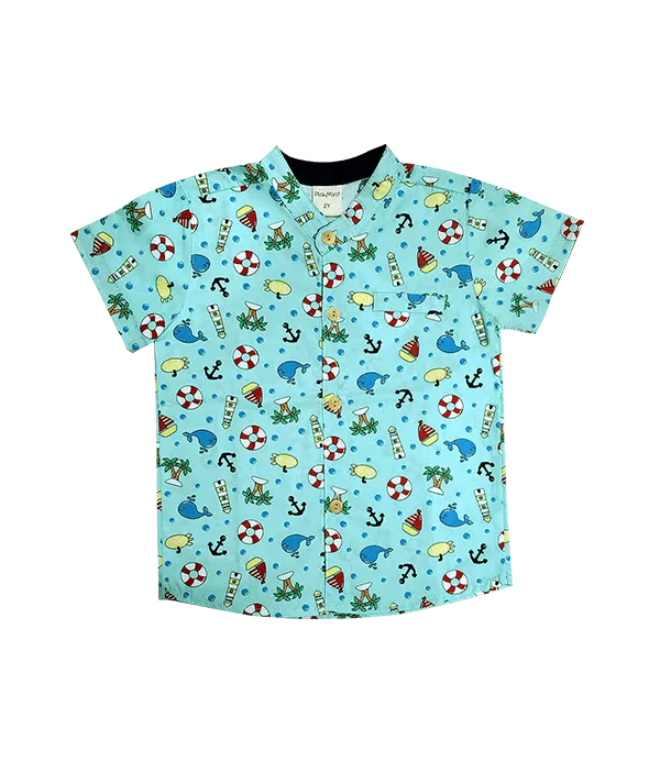 Mandarin Collar Shirt - Summer Paradise (Mint)