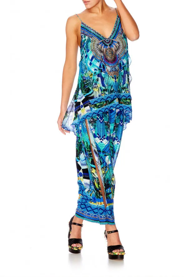 Multi Layer V Neck Top- Amazon Azure