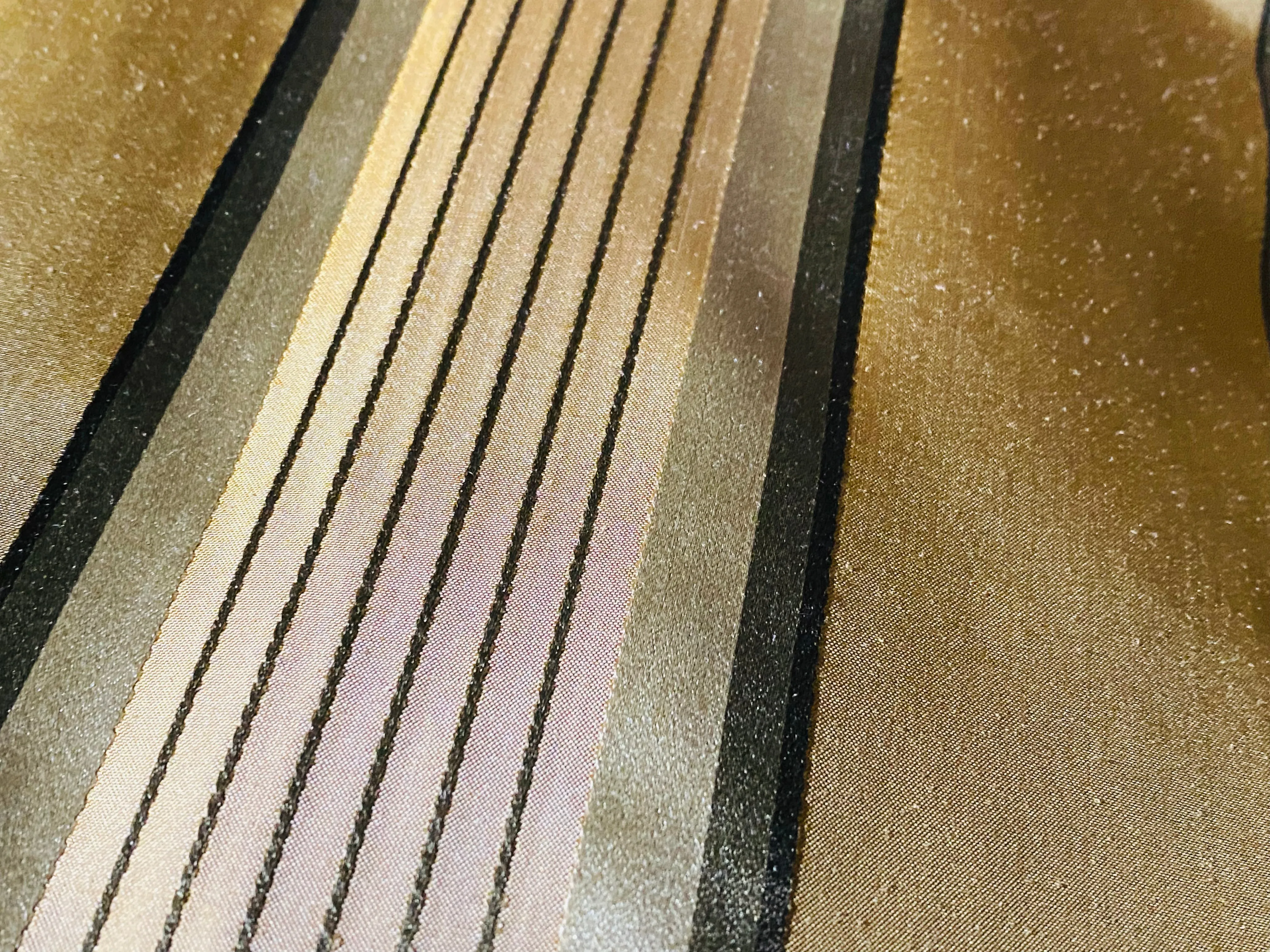 NEW Queen Guadalupe 100% Silk Taffeta Ribbon Stripe Fabric- Green and Gold