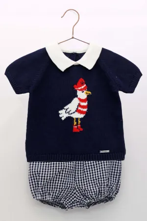 "Santiago" Navy Knit Top & Gingham Jam Pants