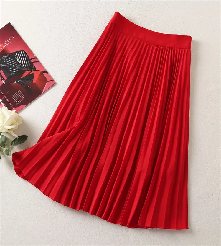 Red Knitted Tops Pleated Skirt Vintage Elegant Sets