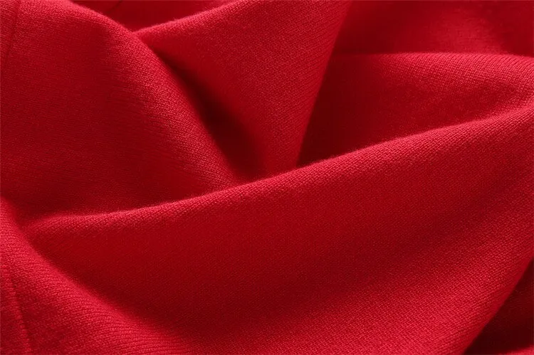 Red Knitted Tops Pleated Skirt Vintage Elegant Sets