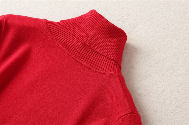 Red Knitted Tops Pleated Skirt Vintage Elegant Sets