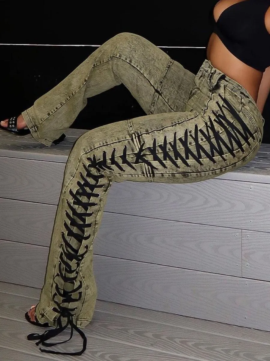 Stylish Strap Drawstring Jeans