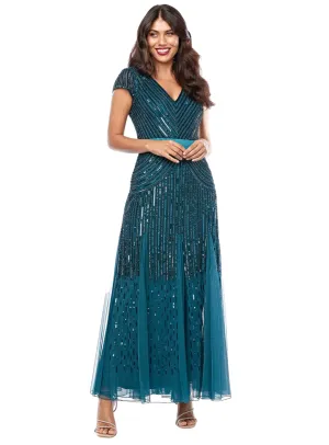 Teal Clarise Beaded Dress