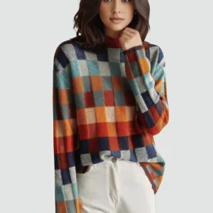 The Rosaline Loose Turtleneck Plaid Knitted Jumper