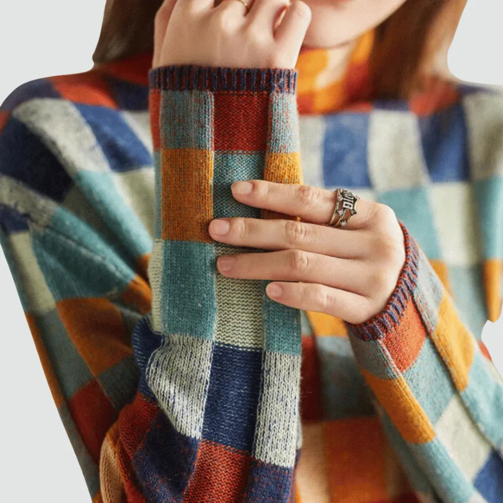 The Rosaline Loose Turtleneck Plaid Knitted Jumper