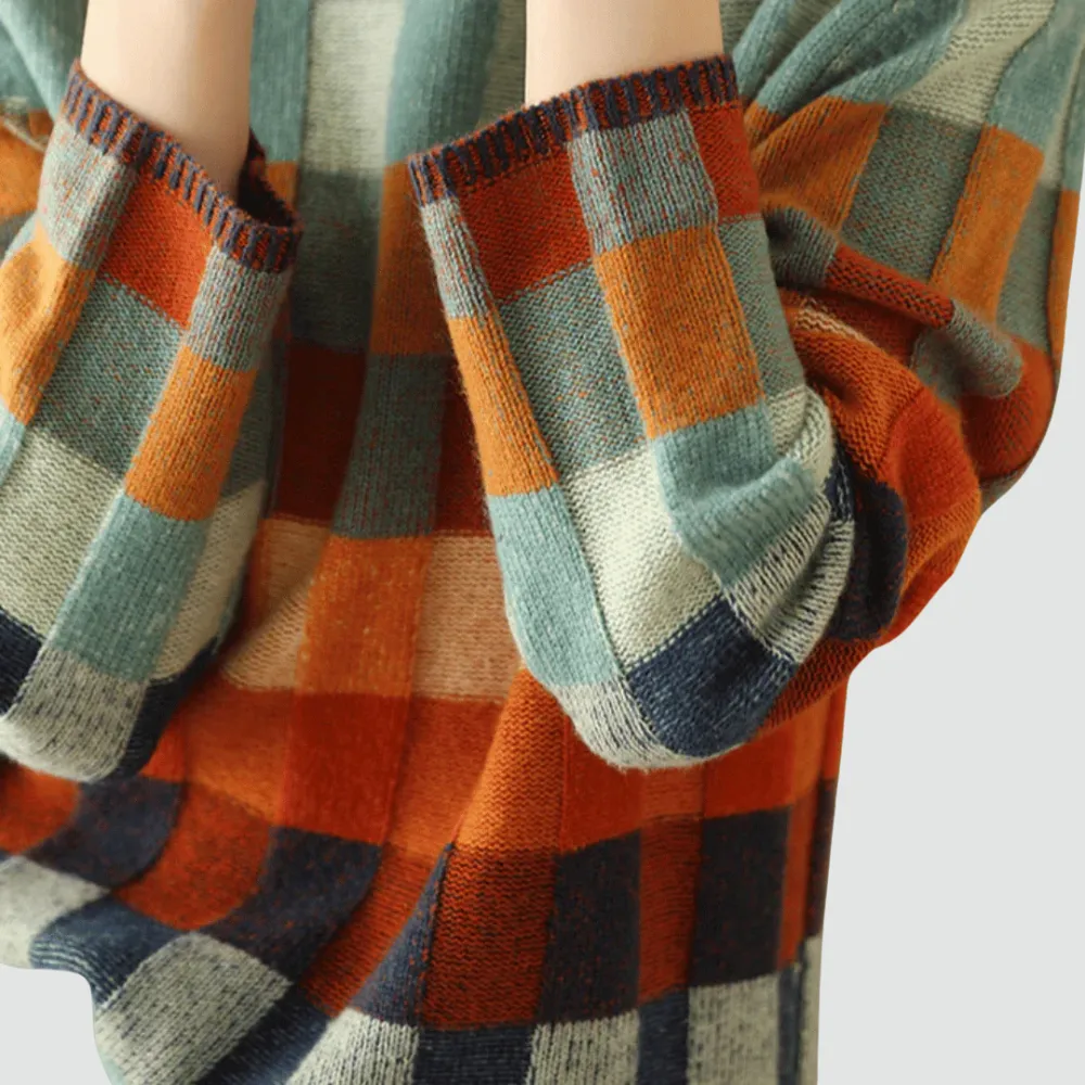 The Rosaline Loose Turtleneck Plaid Knitted Jumper
