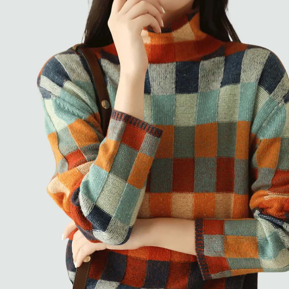 The Rosaline Loose Turtleneck Plaid Knitted Jumper