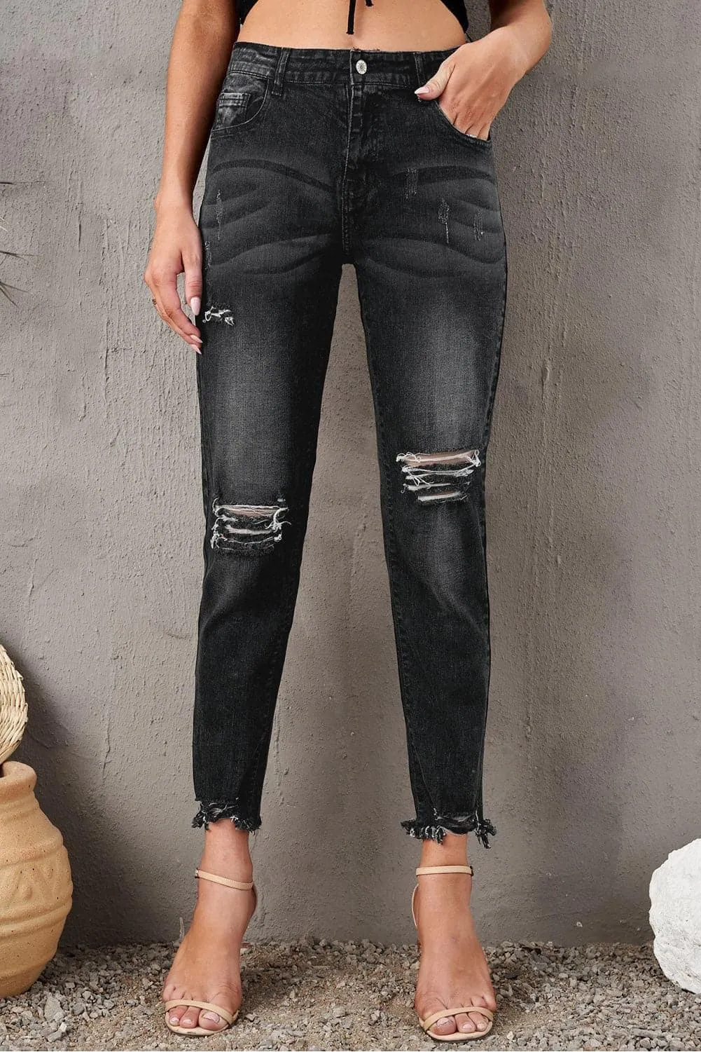 Tina Stylish Distressed Cropped Jeans
