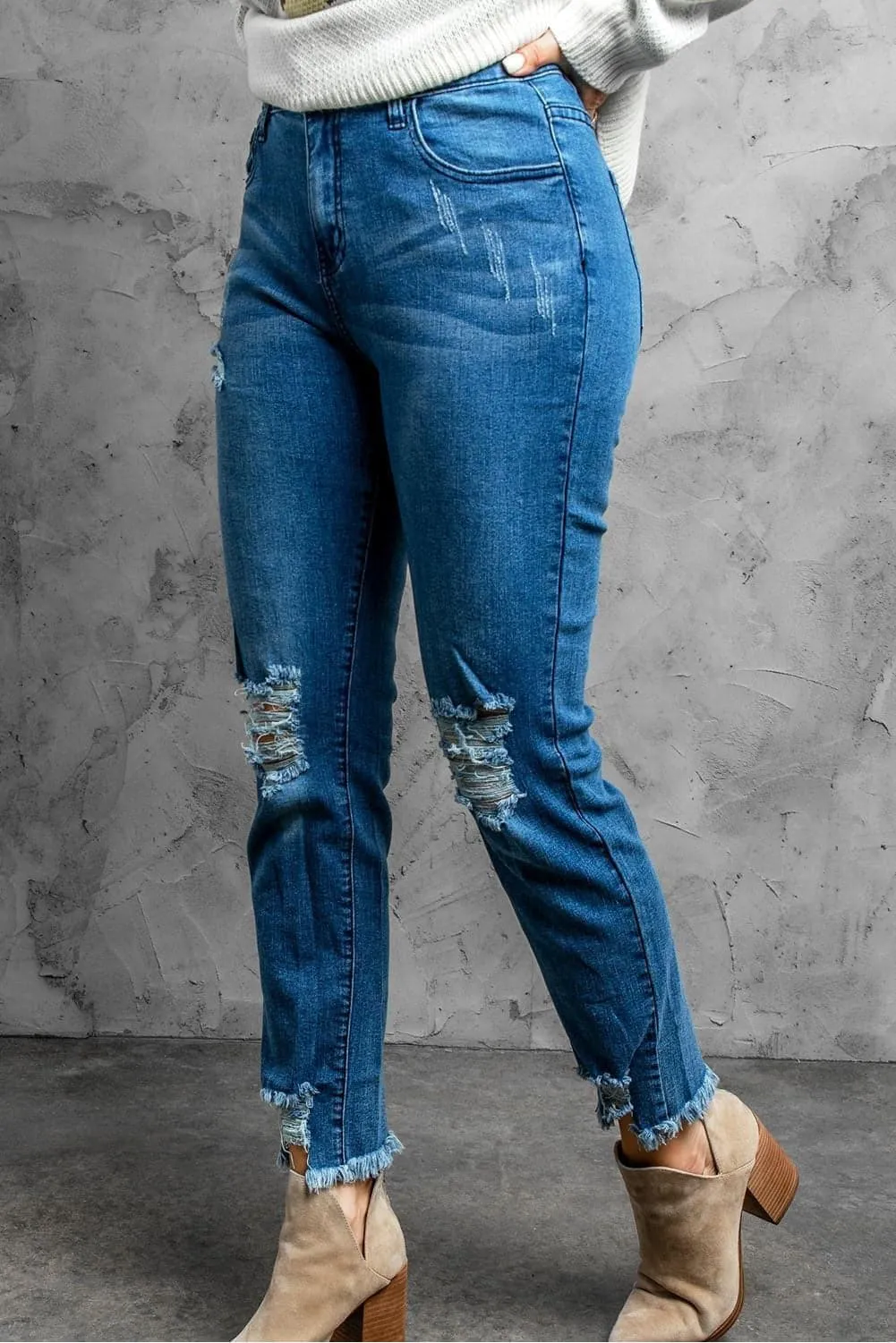 Tina Stylish Distressed Cropped Jeans