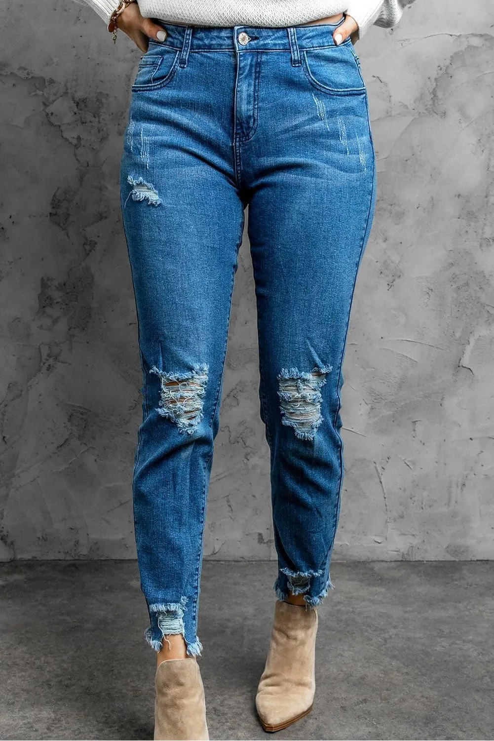 Tina Stylish Distressed Cropped Jeans