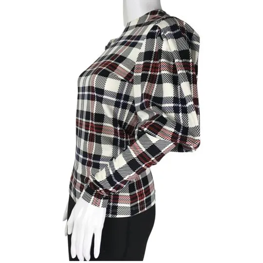 Veronica Beard Colorful Print Puffed Sleeve Jude Top
