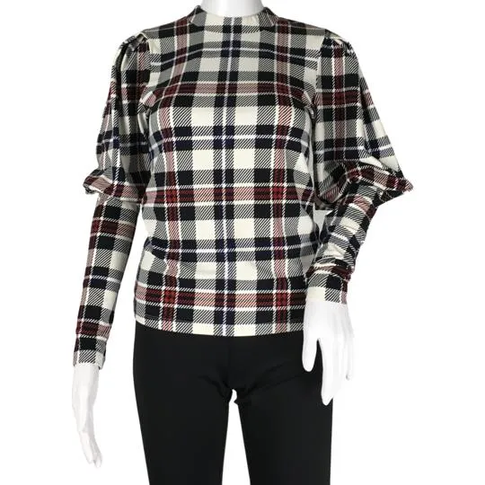 Veronica Beard Colorful Print Puffed Sleeve Jude Top
