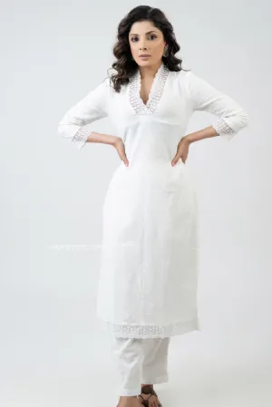 White Cotton Kurta with Delicate Laces