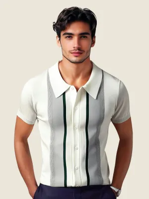 White Short Sleeve Knit Collared Shirt