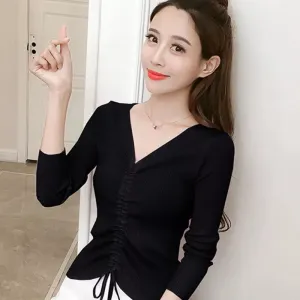 Women V-Neck Korean Slimming All-Matching Sweater