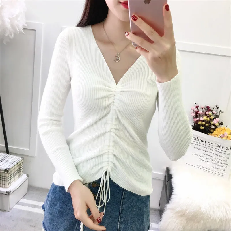 Women V-Neck Korean Slimming All-Matching Sweater