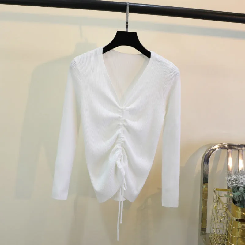 Women V-Neck Korean Slimming All-Matching Sweater