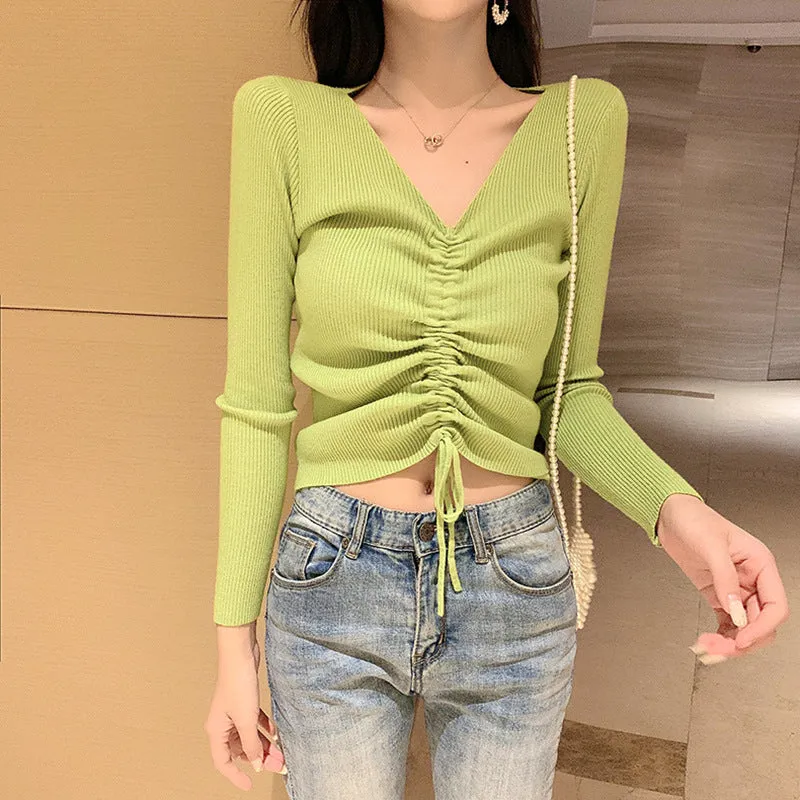 Women V-Neck Korean Slimming All-Matching Sweater