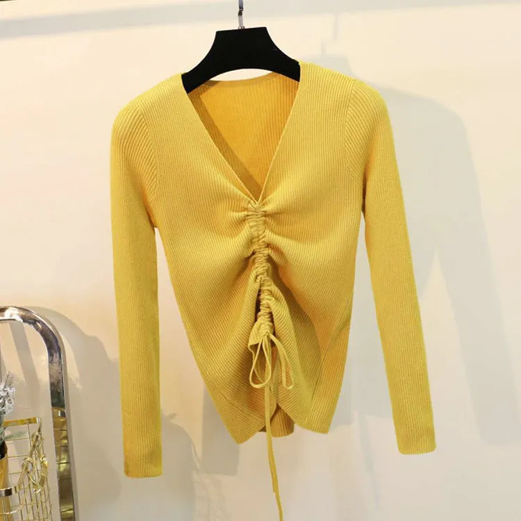 Women V-Neck Korean Slimming All-Matching Sweater