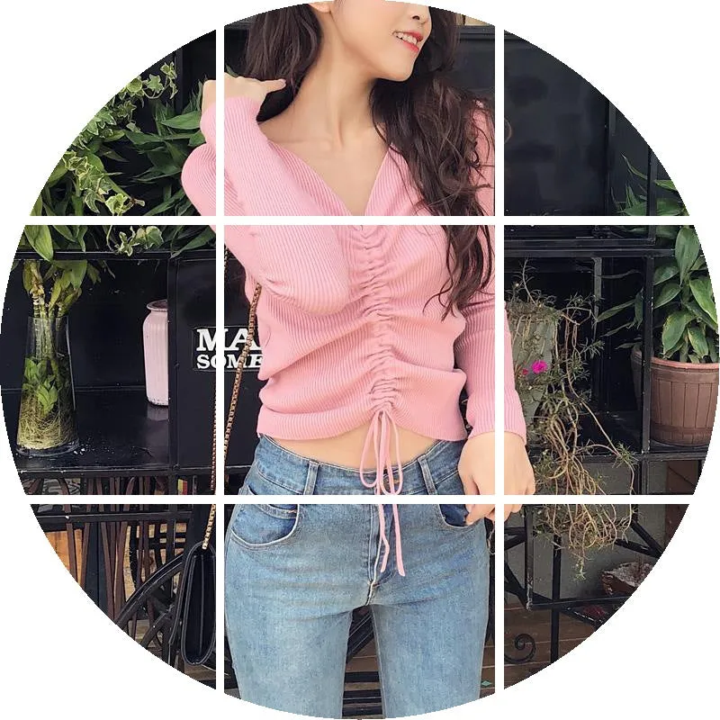 Women V-Neck Korean Slimming All-Matching Sweater