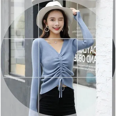 Women V-Neck Korean Slimming All-Matching Sweater