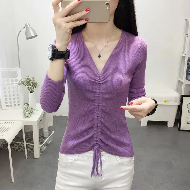 Women V-Neck Korean Slimming All-Matching Sweater