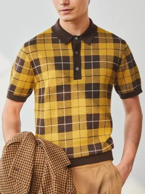 Yellow Checkered Knit Polo